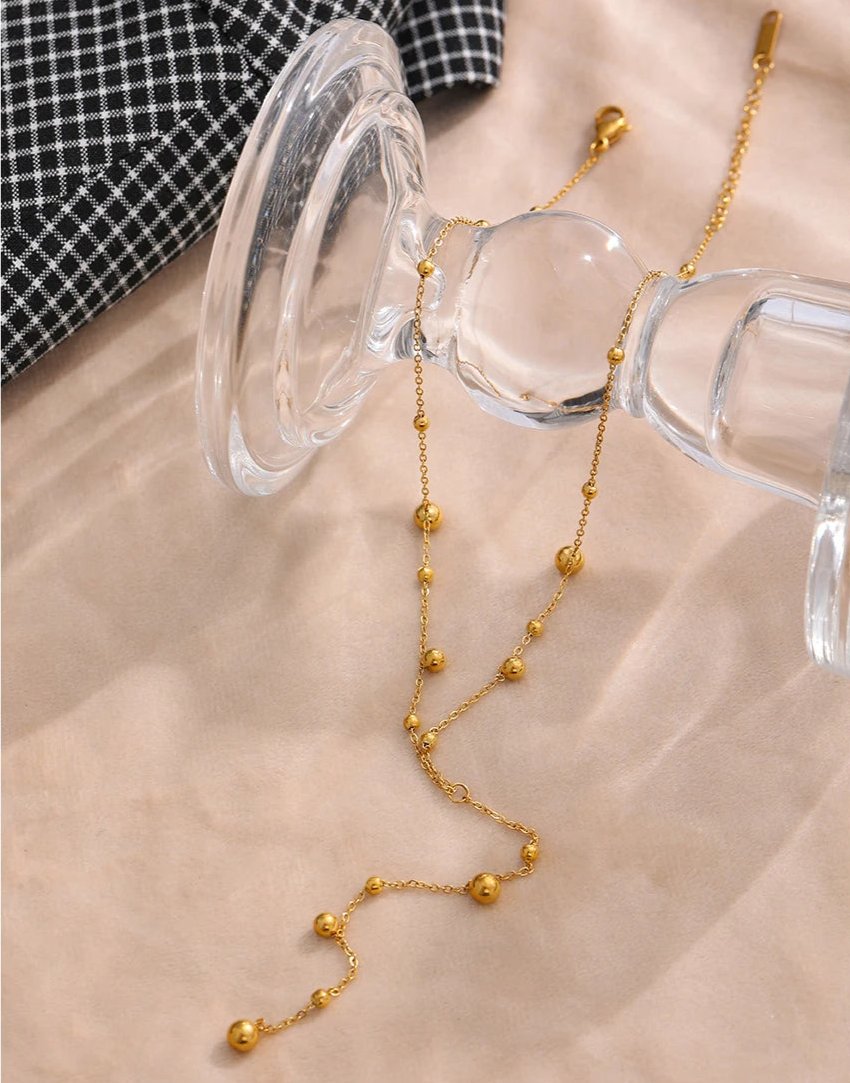 Gold Beaded Lariat Necklace