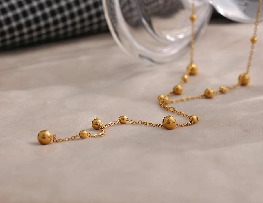 Gold Beaded Lariat Necklace