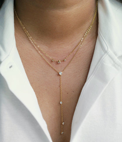 Dainty sparkly layered lariat necklace