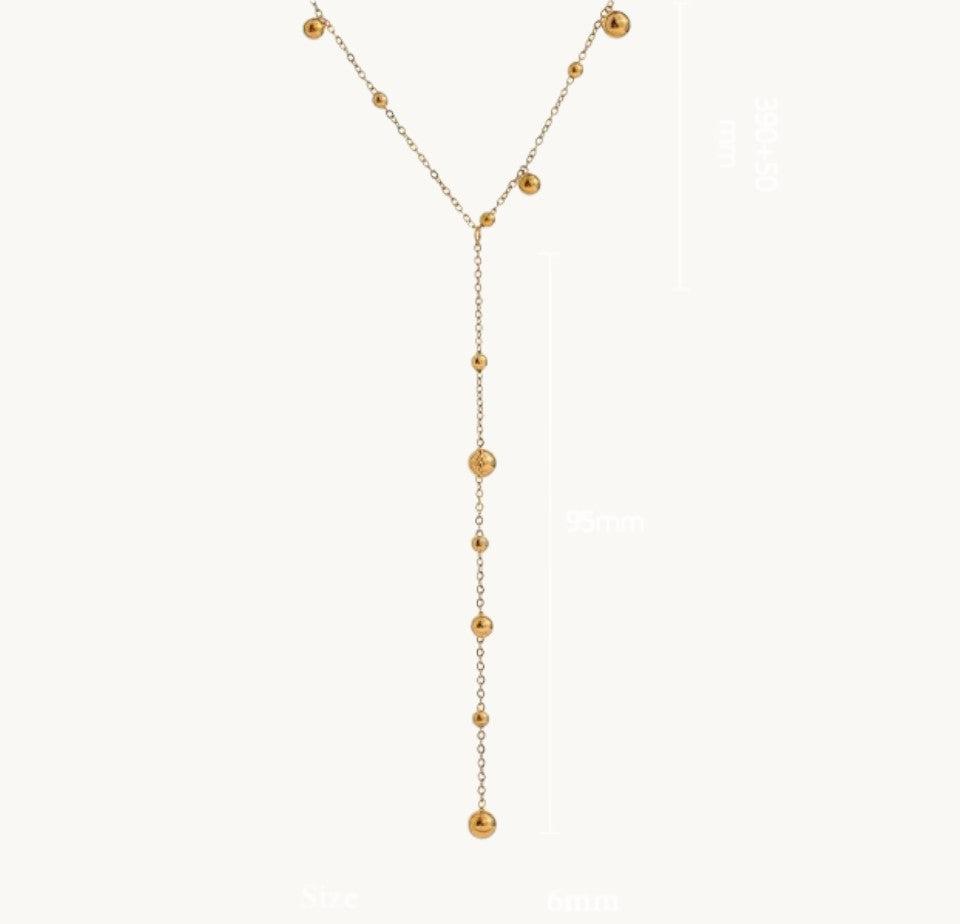 Gold Beaded Lariat Necklace