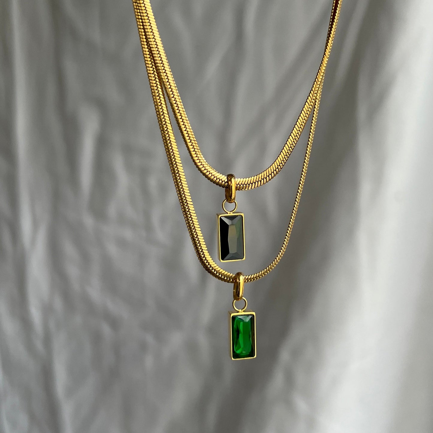 Green Rectangle Pendant Necklace