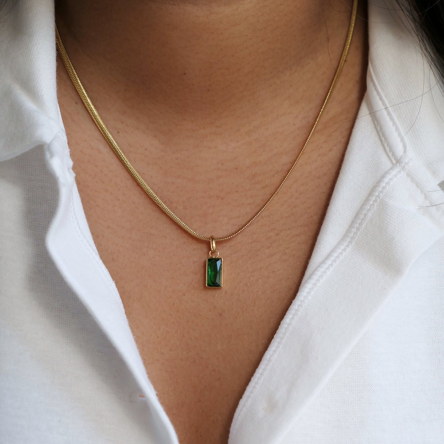 Green Rectangle Pendant Necklace