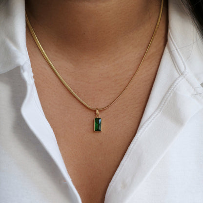 Green Rectangle Pendant Necklace