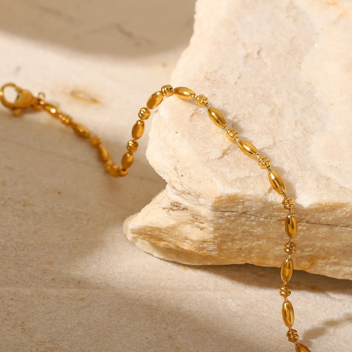 Minimal Oval Beaded Chain Bracelet