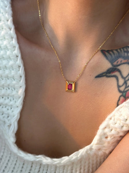 Square Ruby Necklace