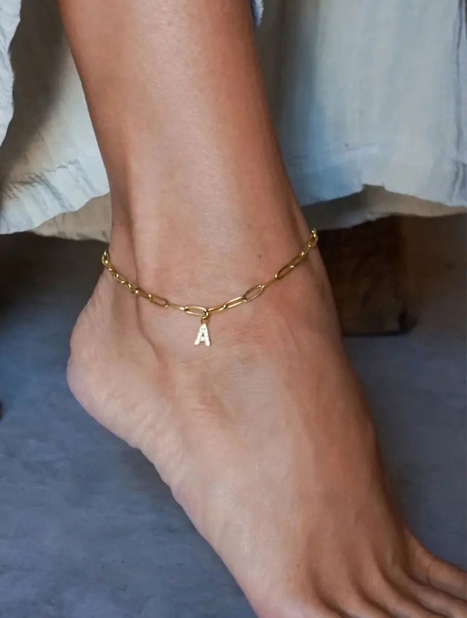 Paperclip Initial Anklet