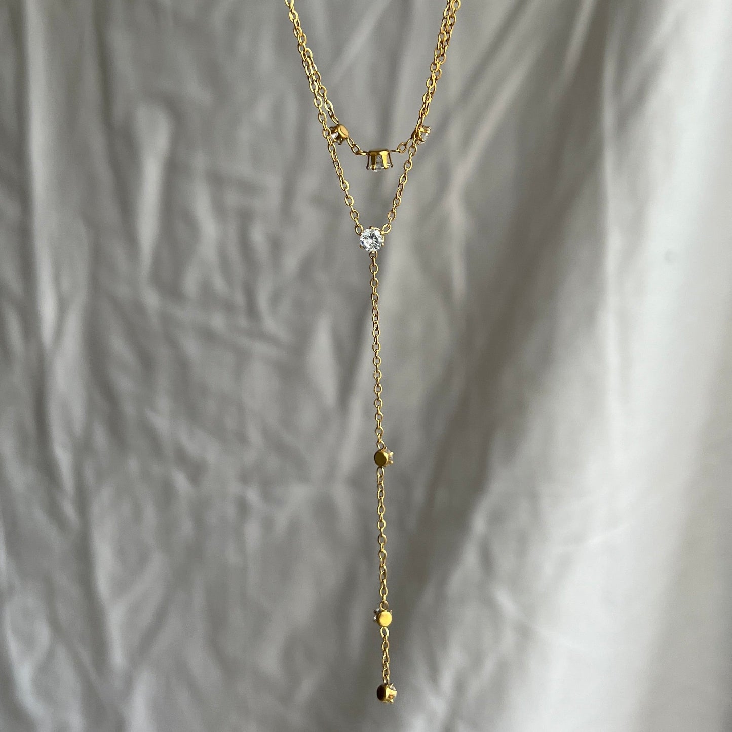 Dainty sparkly layered lariat necklace