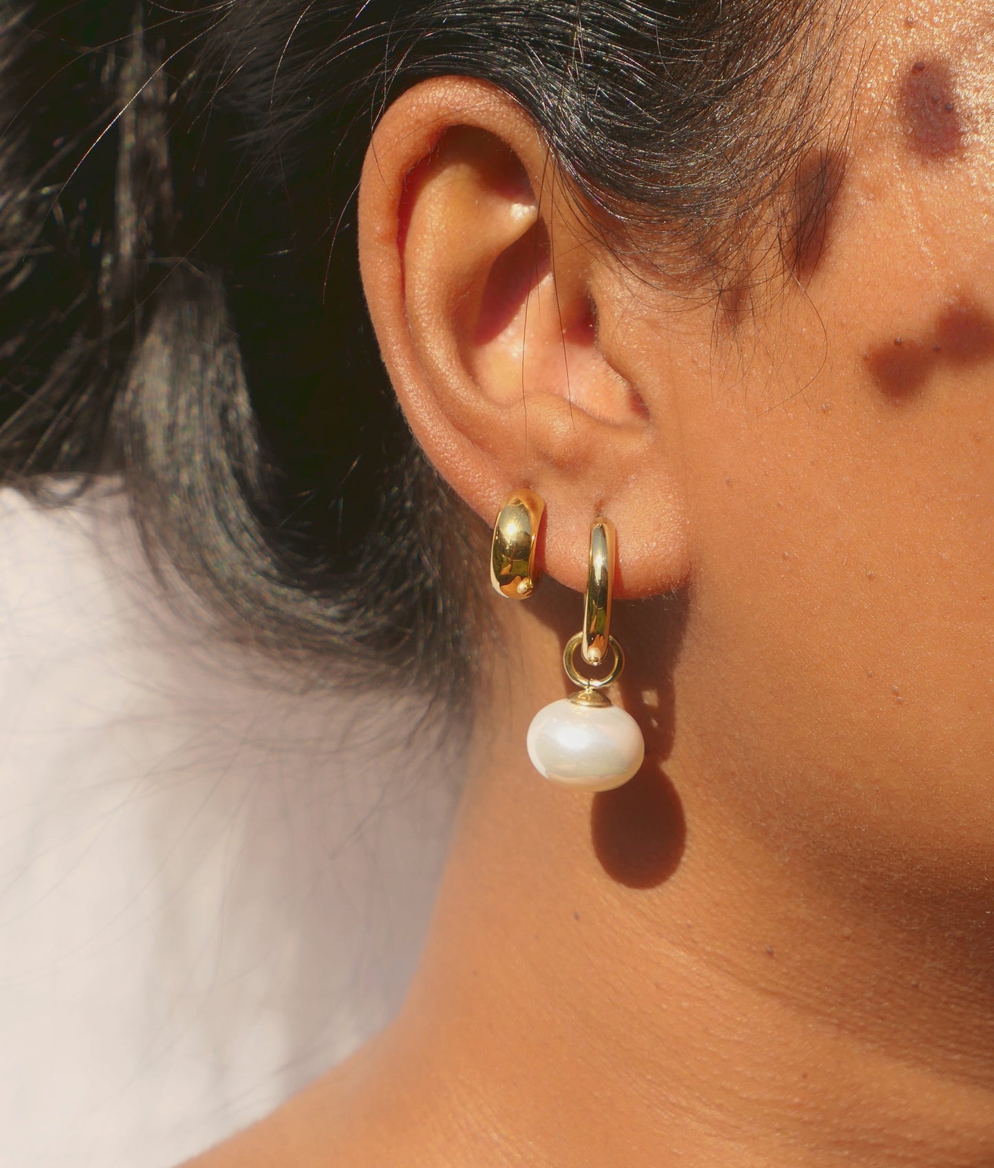 Chunky Pearl Drop Hoops