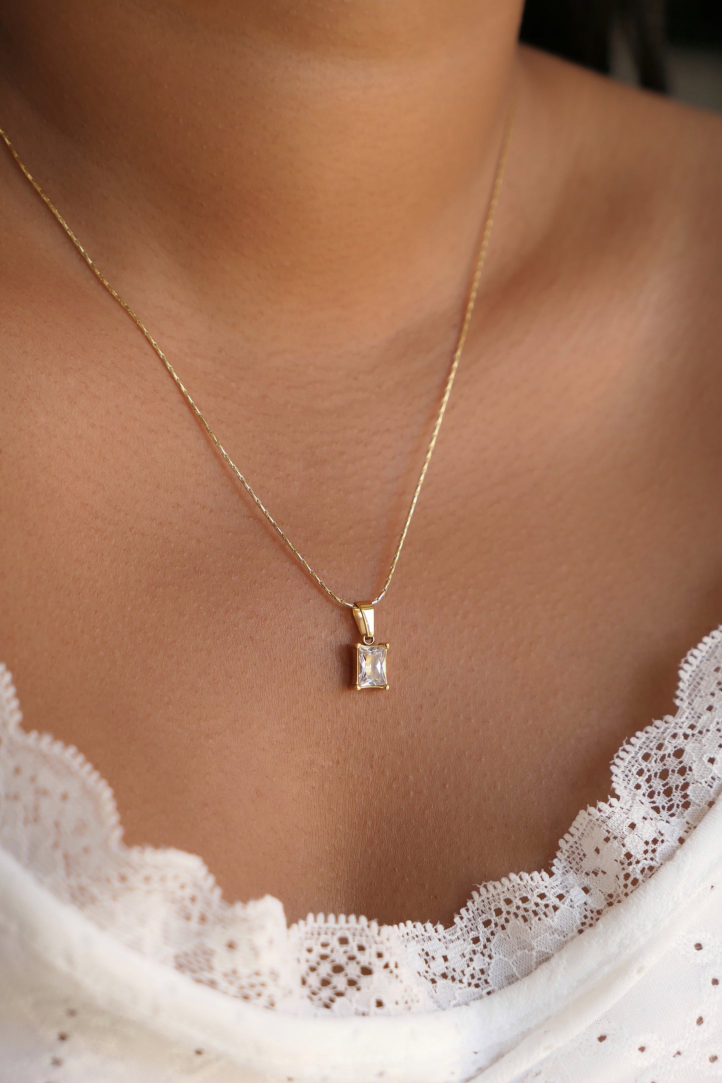 Clear Dainty Baguette Necklace