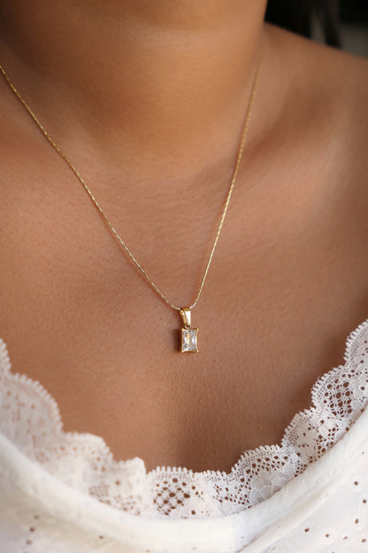 Clear Dainty Baguette Necklace