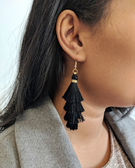 Noir Cascade Tassel Earring