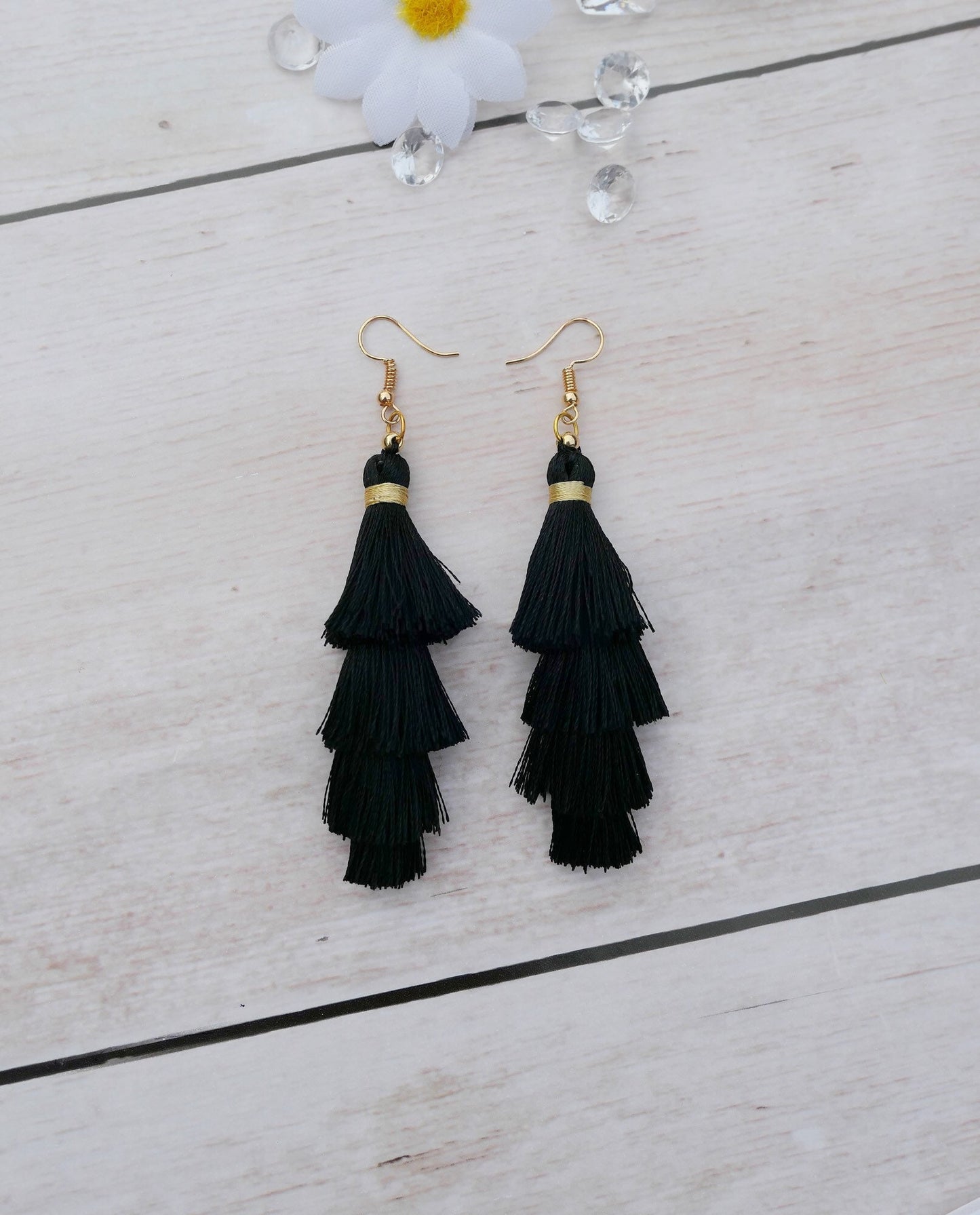 Noir Cascade Tassel Earring