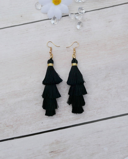 Noir Cascade Tassel Earring