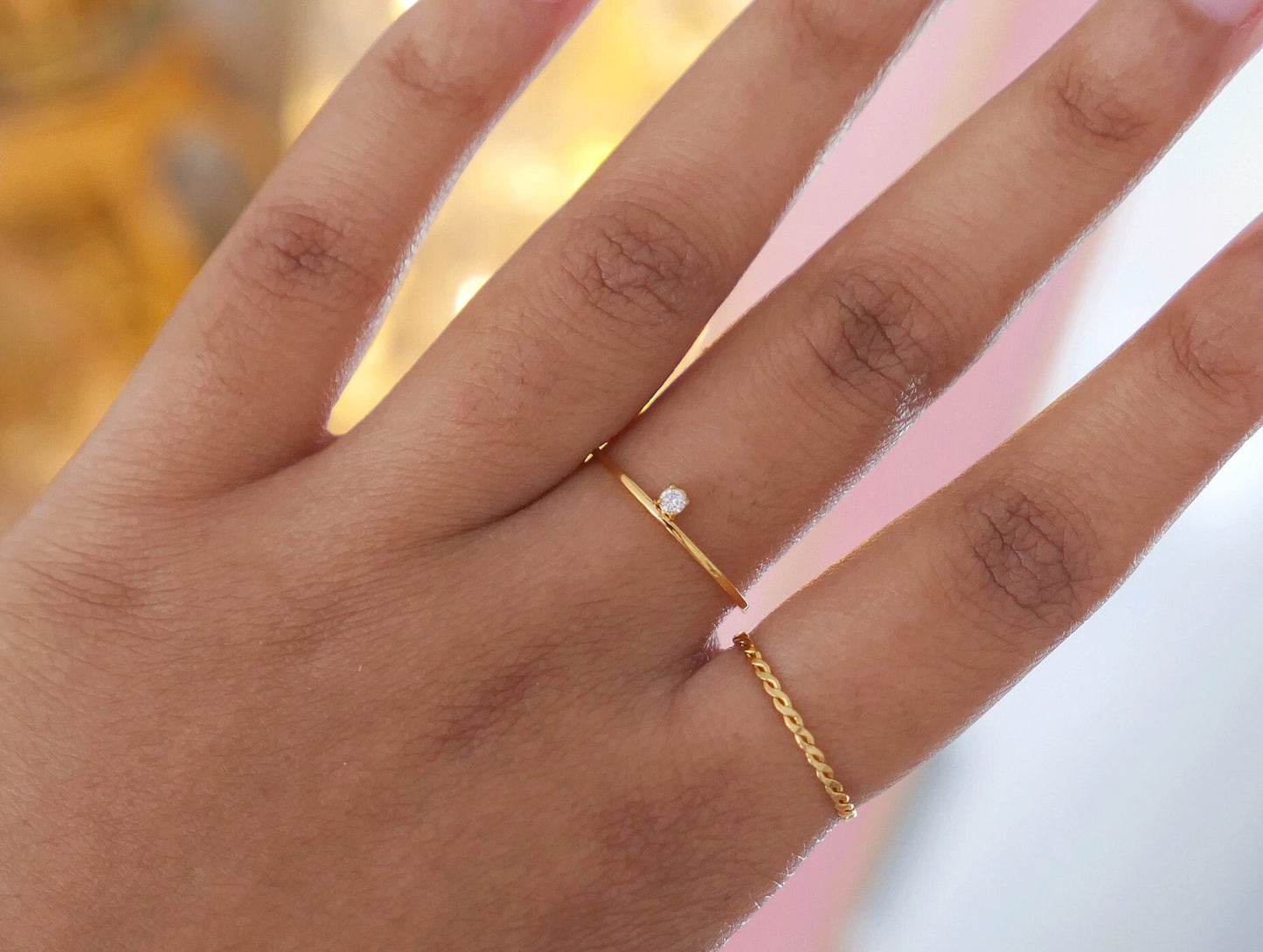 Thin Offset Stone Ring