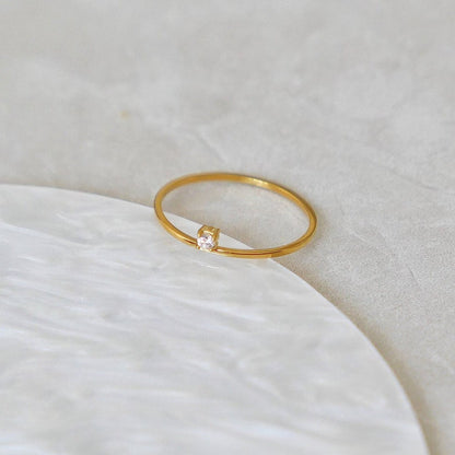 Thin Offset Stone Ring